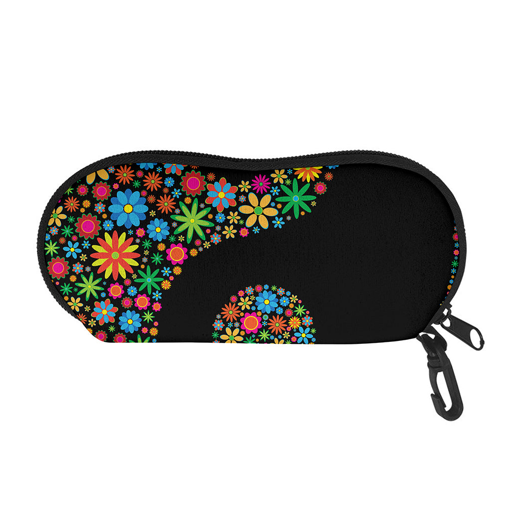 Colorful Flowers Yin Yang Print Glasses Case