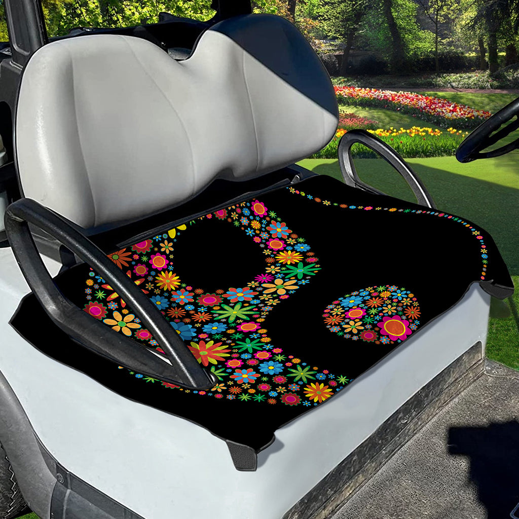 Colorful Flowers Yin Yang Print Golf Cart Seat Cover