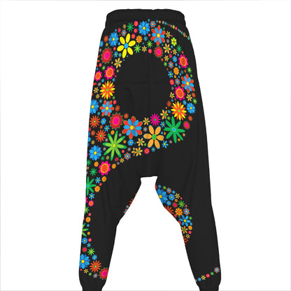 Colorful Flowers Yin Yang Print Hammer Pants