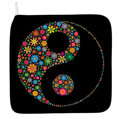 Colorful Flowers Yin Yang Print Hand Towel