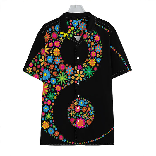 Colorful Flowers Yin Yang Print Hawaiian Shirt
