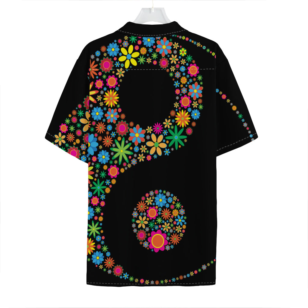 Colorful Flowers Yin Yang Print Hawaiian Shirt