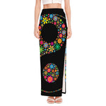 Colorful Flowers Yin Yang Print High Slit Maxi Skirt