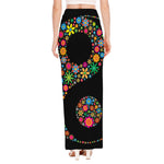 Colorful Flowers Yin Yang Print High Slit Maxi Skirt