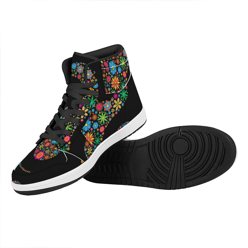 Colorful Flowers Yin Yang Print High Top Leather Sneakers