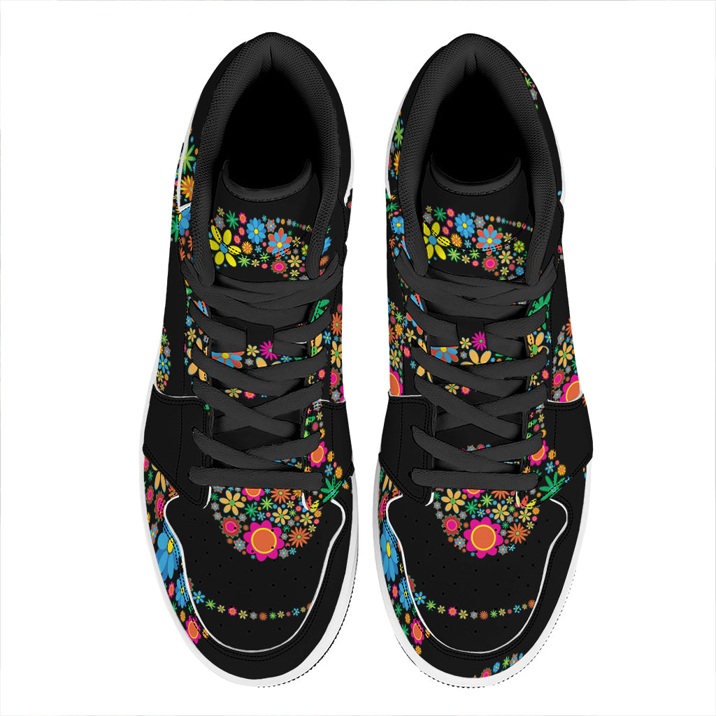 Colorful Flowers Yin Yang Print High Top Leather Sneakers