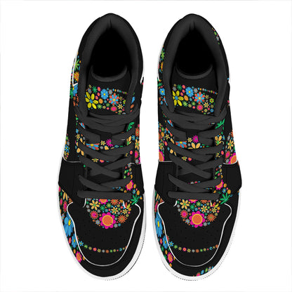 Colorful Flowers Yin Yang Print High Top Leather Sneakers