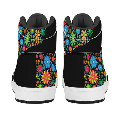 Colorful Flowers Yin Yang Print High Top Leather Sneakers