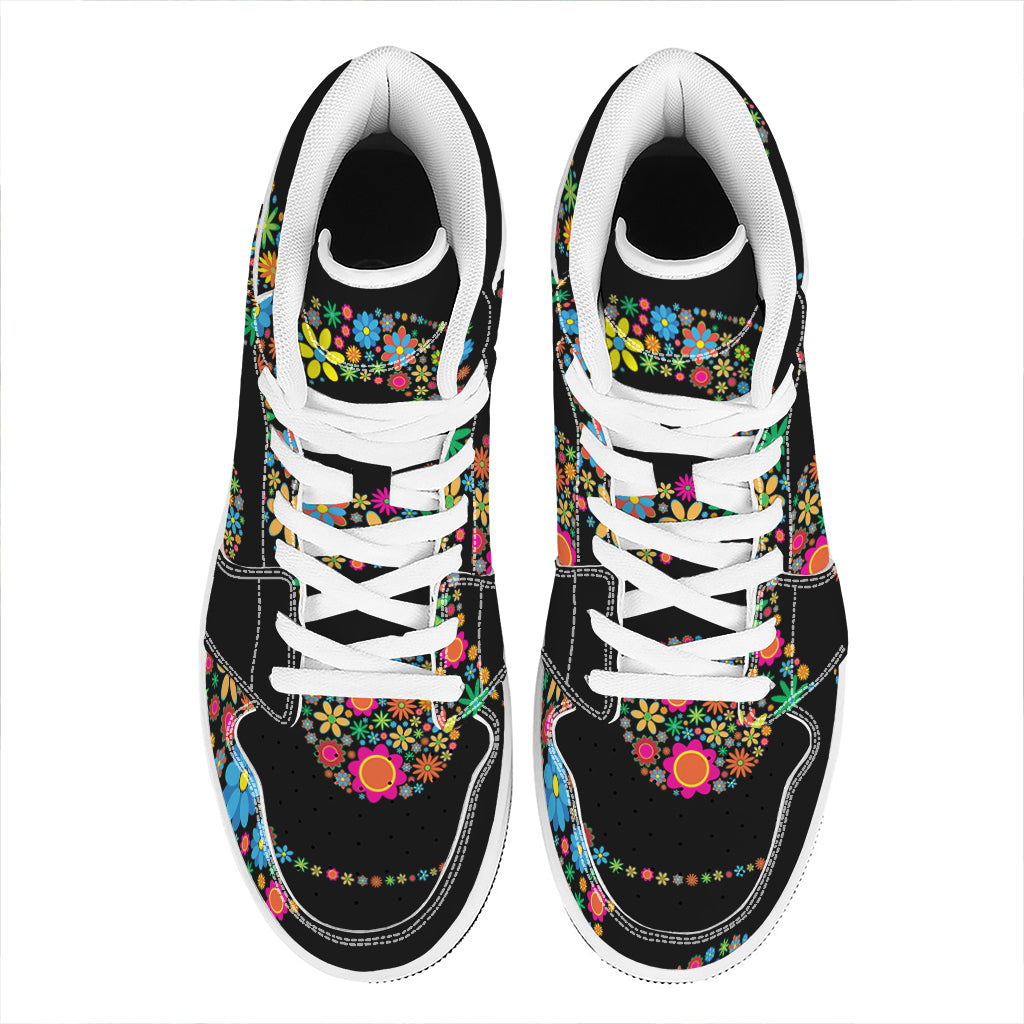 Colorful Flowers Yin Yang Print High Top Leather Sneakers