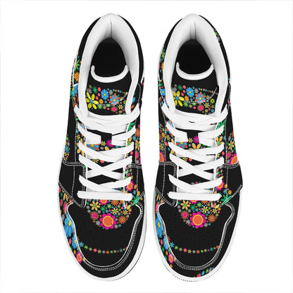Colorful Flowers Yin Yang Print High Top Leather Sneakers