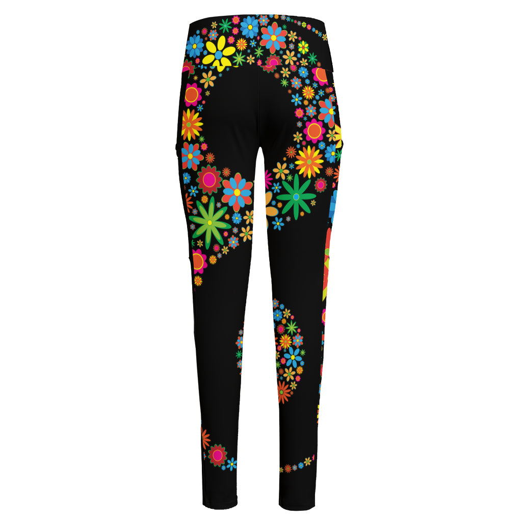 Colorful Flowers Yin Yang Print High-Waisted Pocket Leggings