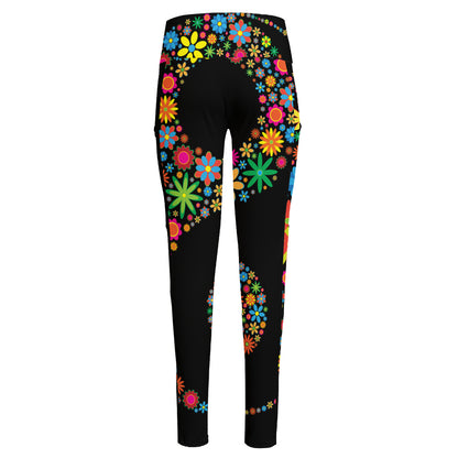Colorful Flowers Yin Yang Print High-Waisted Pocket Leggings