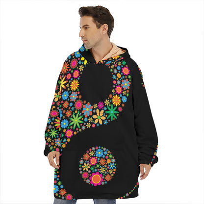 Colorful Flowers Yin Yang Print Hoodie Blanket