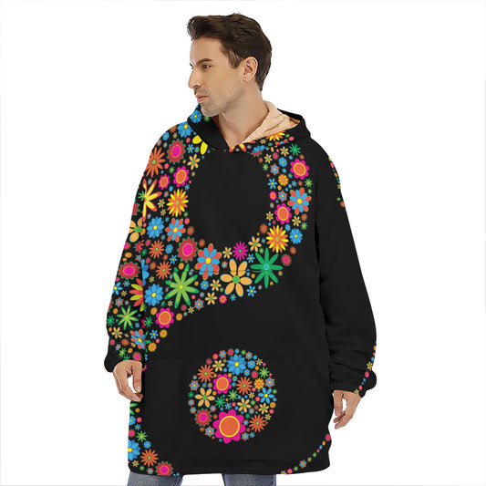 Colorful Flowers Yin Yang Print Hoodie Blanket