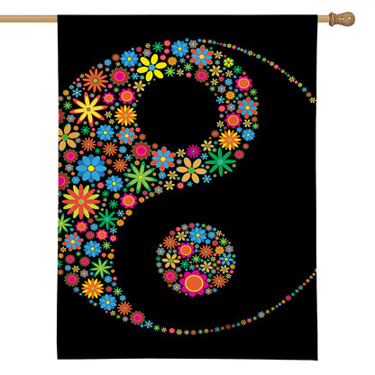 Colorful Flowers Yin Yang Print House Flag