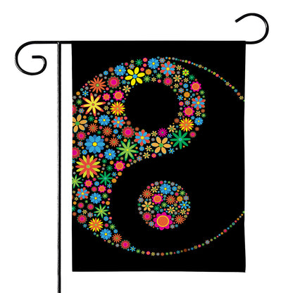 Colorful Flowers Yin Yang Print House Flag
