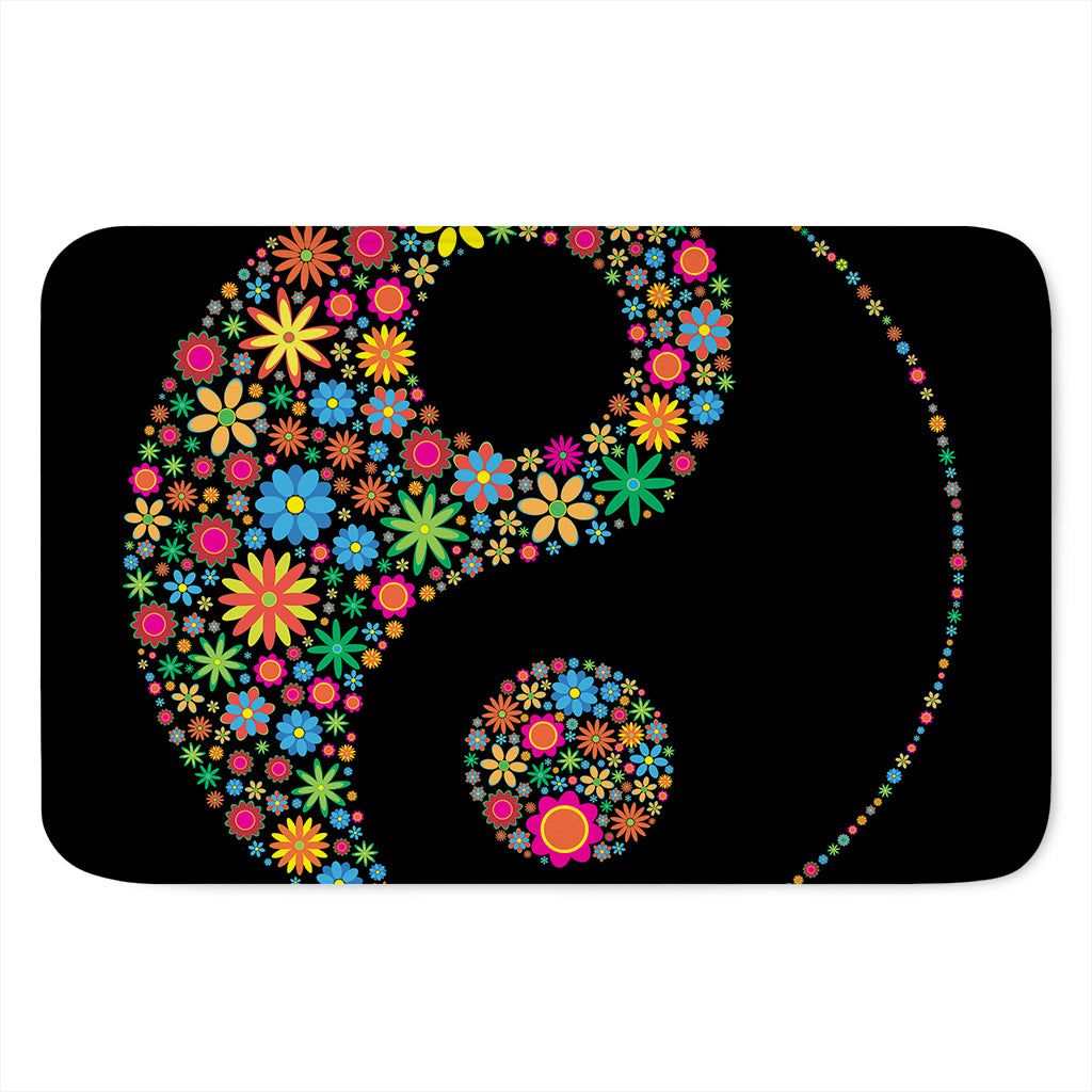 Colorful Flowers Yin Yang Print Indoor Door Mat