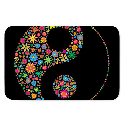 Colorful Flowers Yin Yang Print Indoor Door Mat