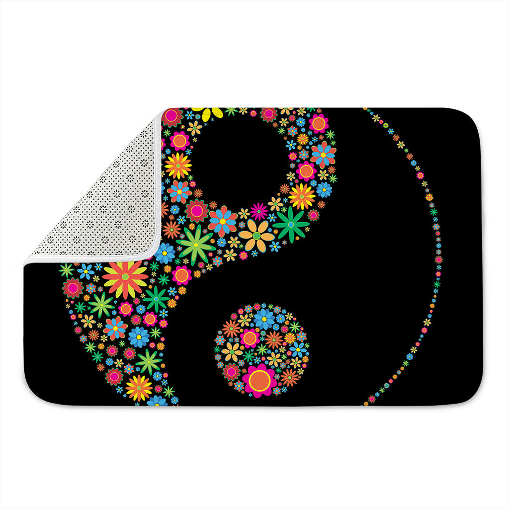 Colorful Flowers Yin Yang Print Indoor Door Mat
