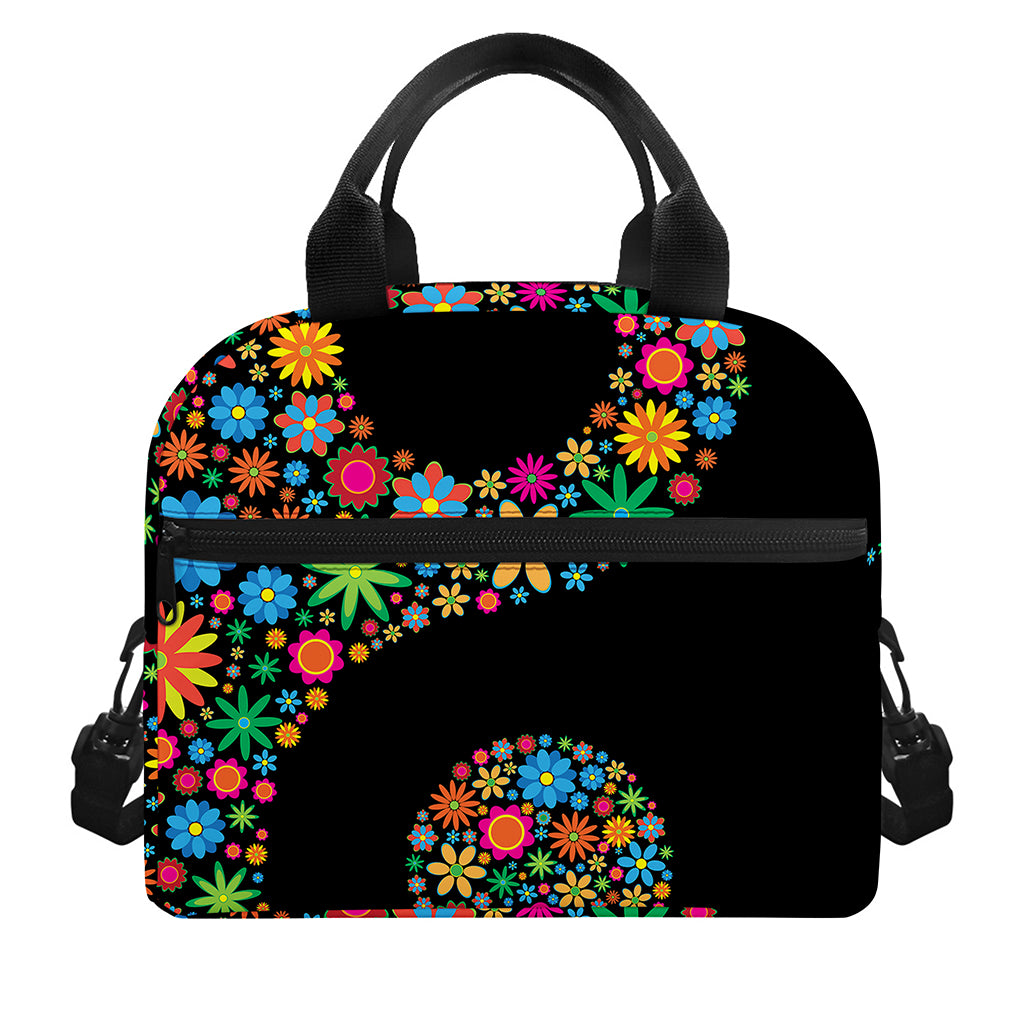Colorful Flowers Yin Yang Print Insulated Lunch Bag
