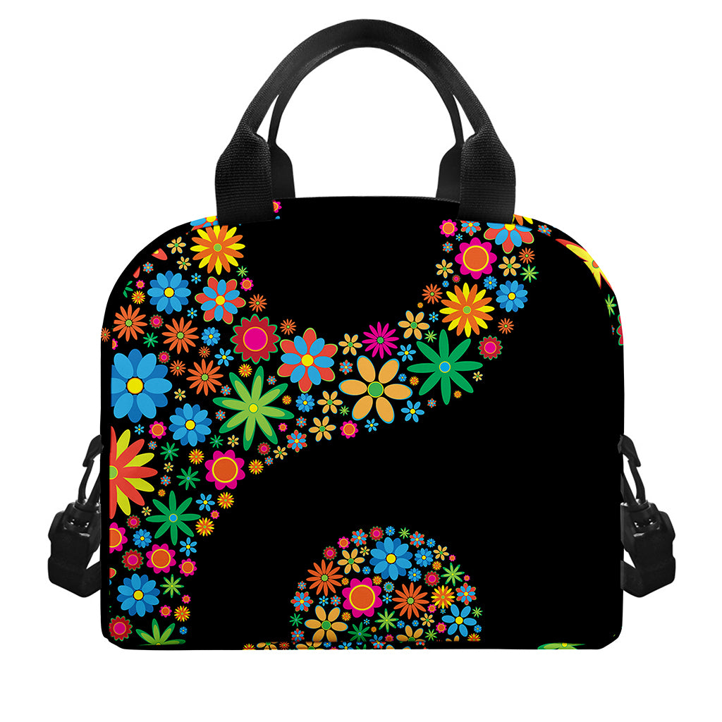 Colorful Flowers Yin Yang Print Insulated Lunch Bag