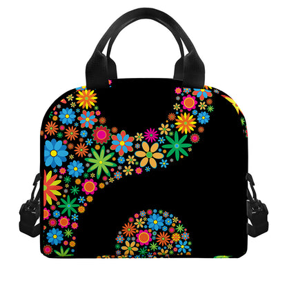 Colorful Flowers Yin Yang Print Insulated Lunch Bag