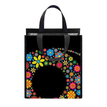Colorful Flowers Yin Yang Print Insulated Lunch Tote