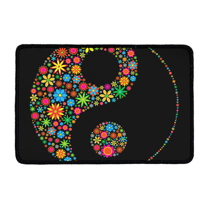 Colorful Flowers Yin Yang Print Kitchen Mat