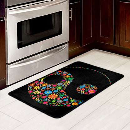 Colorful Flowers Yin Yang Print Kitchen Mat