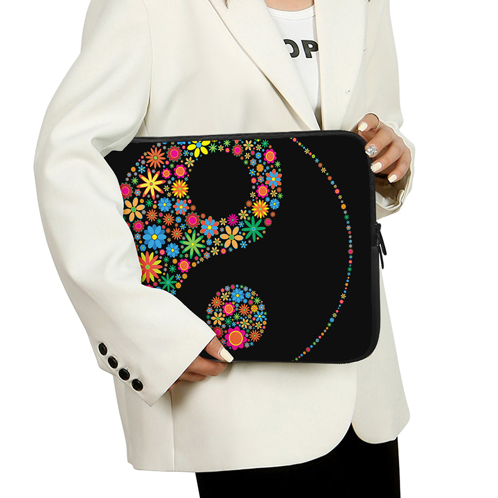 Colorful Flowers Yin Yang Print Laptop Sleeve