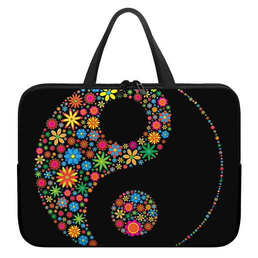 Colorful Flowers Yin Yang Print Laptop Sleeve With Handle