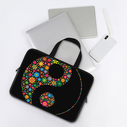 Colorful Flowers Yin Yang Print Laptop Sleeve With Handle