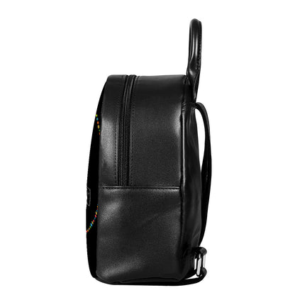 Colorful Flowers Yin Yang Print Leather Backpack
