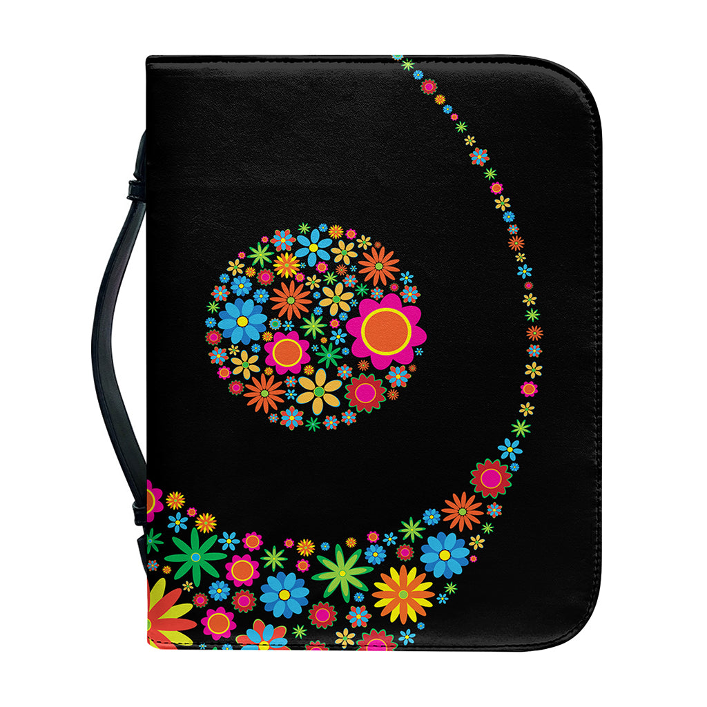 Colorful Flowers Yin Yang Print Leather Bible Cover