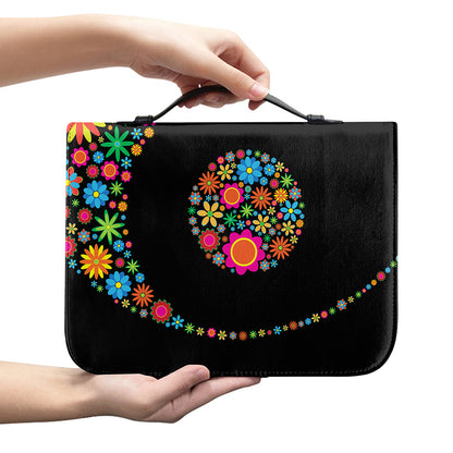 Colorful Flowers Yin Yang Print Leather Bible Cover