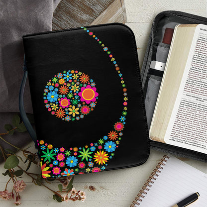 Colorful Flowers Yin Yang Print Leather Bible Cover