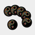 Colorful Flowers Yin Yang Print Leather Coaster Set