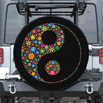 Colorful Flowers Yin Yang Print Leather Spare Tire Cover