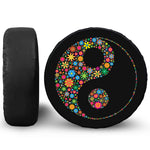 Colorful Flowers Yin Yang Print Leather Spare Tire Cover