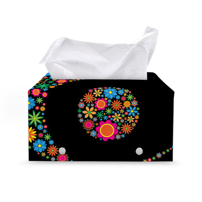 Colorful Flowers Yin Yang Print Leather Tissue Box Cover