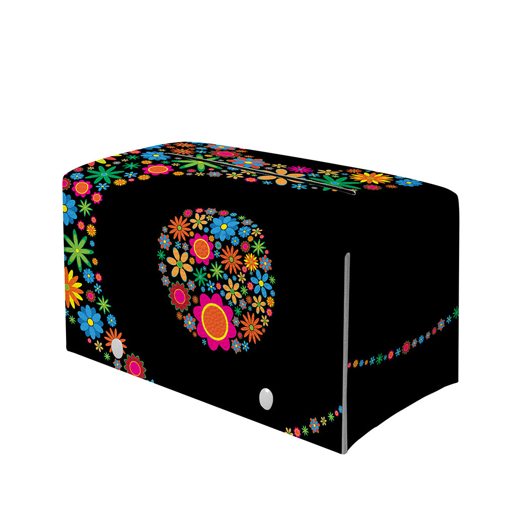 Colorful Flowers Yin Yang Print Leather Tissue Box Cover
