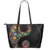 Colorful Flowers Yin Yang Print Leather Tote Bag