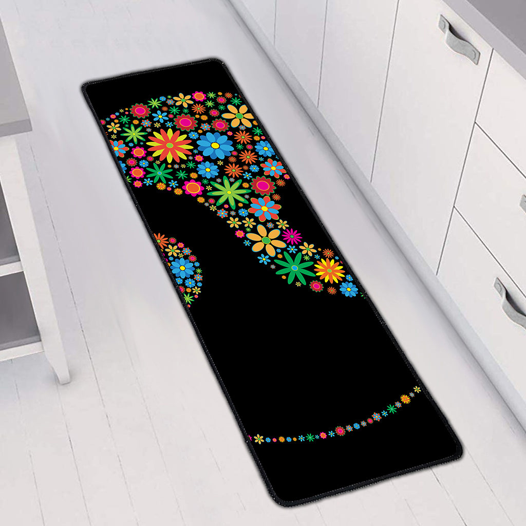 Colorful Flowers Yin Yang Print Long Kitchen Mat