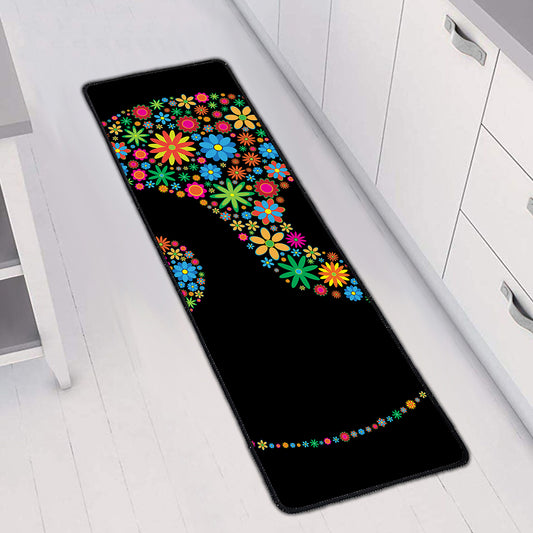 Colorful Flowers Yin Yang Print Long Kitchen Mat