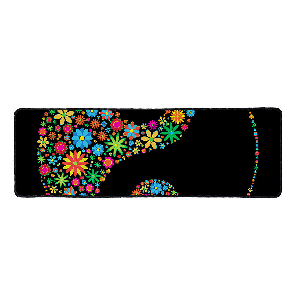 Colorful Flowers Yin Yang Print Long Kitchen Mat