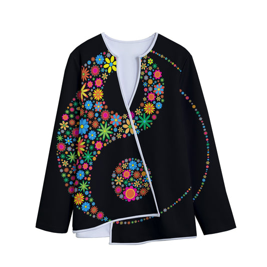 Colorful Flowers Yin Yang Print Long Sleeve Short Coat