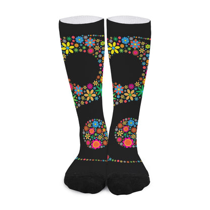 Colorful Flowers Yin Yang Print Long Socks