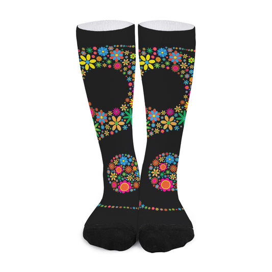 Colorful Flowers Yin Yang Print Long Socks
