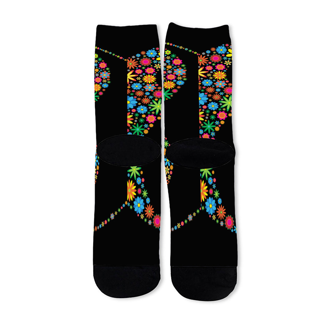 Colorful Flowers Yin Yang Print Long Socks