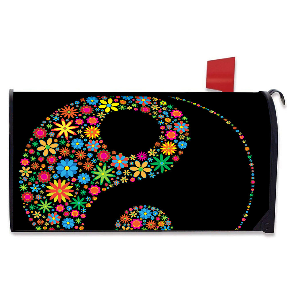 Colorful Flowers Yin Yang Print Mailbox Cover